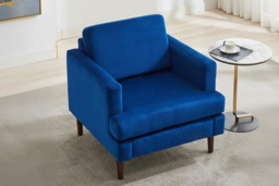PRICE DROP! Blue Fleece-Upholstered Mid-Century  Single Armchair Sofa - thumbnail 7