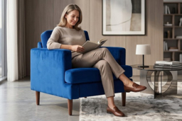 PRICE DROP! Blue Fleece-Upholstered Mid-Century  Single Armchair Sofa - thumbnail 8