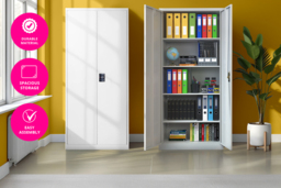 Vinsetto Contemporary Steel Storage Cabinet - Lockable, Adjustable Shelves, Wall-Mount, Modern Living Room Storage - thumbnail 4