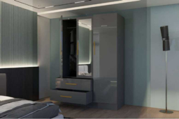 Contemporary High Gloss 3 Door Wardrobe with Mirror, Storage Drawers & Shelves - Modern Bedroom Furniture, 116cm Wide - thumbnail 7