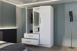 Contemporary High Gloss 3 Door Wardrobe with Mirror, Storage Drawers & Shelves - Modern Bedroom Furniture, 116cm Wide - thumbnail 8