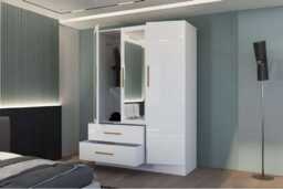 Contemporary High Gloss 3 Door Wardrobe with Mirror, Storage Drawers & Shelves - Modern Bedroom Furniture, 116cm Wide - thumbnail 4