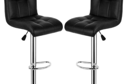 Pair of Black Faux Leather Adjustable Swivel Bar Stools - Modern Breakfast Seating - thumbnail 6