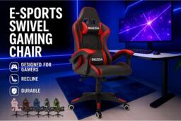 Ergonomic PU Leather Gaming & Office Chair - Esports Racing Style, Adjustable Armrests, Lumbar Support, Reclining 135°, 360° Swivel - thumbnail 2