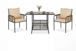 3-Piece Patio Wicker Bistro Set with Cushions - thumbnail 7