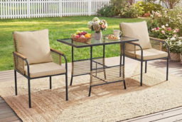 3-Piece Patio Wicker Bistro Set with Cushions - thumbnail 2