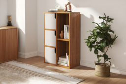 Modern Wooden Bookcase Cabinet with Hidden Storage & Display Shelves - thumbnail 2