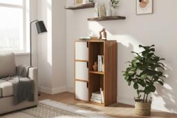 Modern Wooden Bookcase Cabinet with Hidden Storage & Display Shelves - thumbnail 3