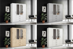 Modern 4 Door Mirrored Wardrobe with Drawers - Large Bedroom Storage, 200cm x 200cm, Contemporary Design, Choice of Colours - thumbnail 5