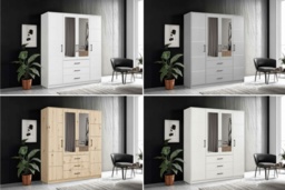 Modern 4 Door Mirrored Wardrobe with Drawers - Large Bedroom Storage, 200cm x 200cm, Contemporary Design, Choice of Colours - thumbnail 1