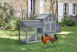 Chicken, Rabbit & Small Animal 2-Tier Fir Wood Hutch - Easy Clean, Secure Outdoor Cage - thumbnail 6