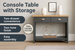 Slim Console Table with Storage - 2-Tone Wood Effect, Modern Hallway & Living Room Furniture - thumbnail 6