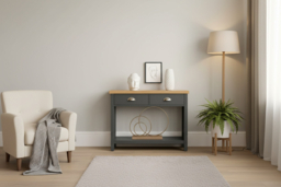 Slim Console Table with Storage - 2-Tone Wood Effect, Modern Hallway & Living Room Furniture - thumbnail 5