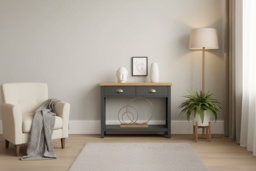 Slim Console Table with Storage - 2-Tone Wood Effect, Modern Hallway & Living Room Furniture - thumbnail 1