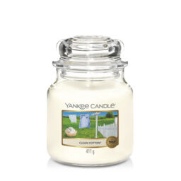 Clean Cotton® Candle Original Medium Jar Candle Yankee Candle, White, 10.7cm x 12.7cm - Fresh & Clean - thumbnail 2