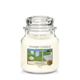 Clean Cotton® Candle Original Medium Jar Candle Yankee Candle, White, 10.7cm x 12.7cm - Fresh & Clean - thumbnail 1