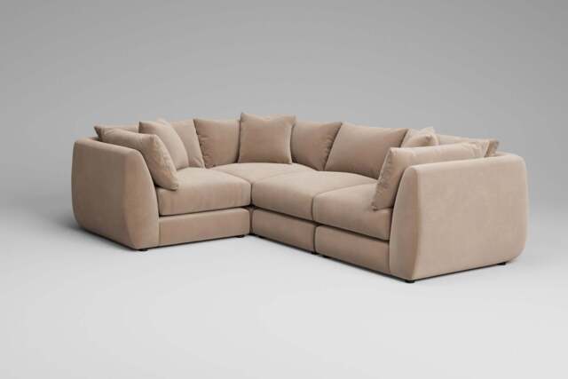 Utopia - 4 Piece - Rearrangeable Modular Sofa, Boucle / Mink / Tailored Trim - image 1