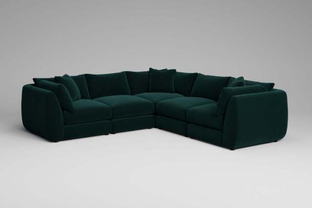 Utopia - 5 Piece - Rearrangeable Modular Sofa, Soft Touch Velvet / Bottle Green / Tailored Trim
