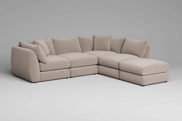 Utopia - 4 Piece Open End with Footstool - Rearrangeable Modular Sofa, Basket Weave / Sand / Tailored Trim - image 1