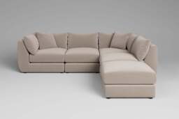 Utopia - 4 Piece Open End with Footstool - Rearrangeable Modular Sofa, Basket Weave / Sand / Tailored Trim - thumbnail 4