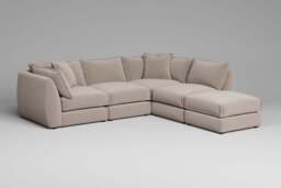 Utopia - 4 Piece Open End with Footstool - Rearrangeable Modular Sofa, Basket Weave / Sand / Tailored Trim - thumbnail 3