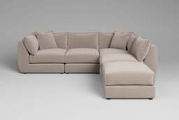 Utopia - 4 Piece Open End with Footstool - Rearrangeable Modular Sofa, Basket Weave / Sand / Tailored Trim - thumbnail 2