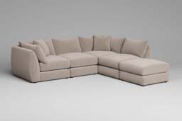 Utopia - 4 Piece Open End with Footstool - Rearrangeable Modular Sofa, Basket Weave / Sand / Tailored Trim - thumbnail 1