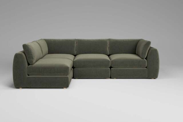 Zen - 4 Piece Corner - Rearrangeable Modular Sofa, Luxe Woven Velvet / Pine / Full-Width Back Cushions - image 1