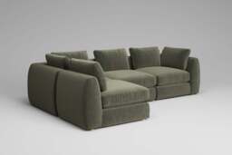 Zen - 4 Piece Corner - Rearrangeable Modular Sofa, Luxe Woven Velvet / Pine / Full-Width Back Cushions - thumbnail 3