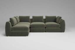 Zen - 4 Piece Corner - Rearrangeable Modular Sofa, Luxe Woven Velvet / Pine / Full-Width Back Cushions - thumbnail 2