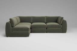 Zen - 4 Piece Corner - Rearrangeable Modular Sofa, Luxe Woven Velvet / Pine / Full-Width Back Cushions - thumbnail 1