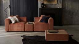 Aura - Oak Coffee Table - Rearrangeable Modular Sofa - Cotton Blend Bisque - thumbnail 4