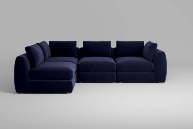 Zen - 4 Piece Corner - Rearrangeable Modular Sofa, Soft Touch Velvet / Royal Blue / Standard Back Cushions