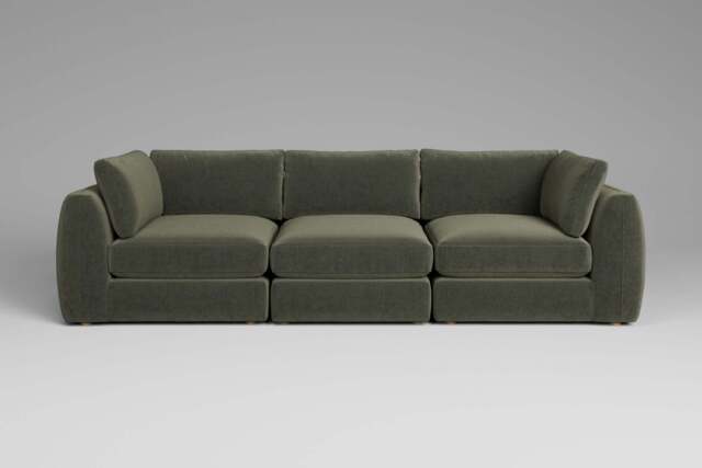 Zen - 3 Piece - Rearrangeable Modular Sofa, Luxe Woven Velvet / Pine / Full-Width Back Cushions - image 1