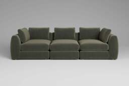 Zen - 3 Piece - Rearrangeable Modular Sofa, Luxe Woven Velvet / Pine / Full-Width Back Cushions - thumbnail 2