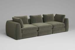 Zen - 3 Piece - Rearrangeable Modular Sofa, Luxe Woven Velvet / Pine / Full-Width Back Cushions - thumbnail 3