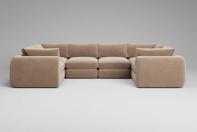 Zen - 6 Piece U Shape - Rearrangeable Modular Sofa, Soft Touch Velvet / Soft Mink / Full-Width Back Cushions - image 1