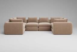 Zen - 6 Piece U Shape - Rearrangeable Modular Sofa, Soft Touch Velvet / Soft Mink / Full-Width Back Cushions - thumbnail 2