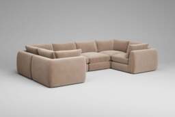 Zen - 6 Piece U Shape - Rearrangeable Modular Sofa, Soft Touch Velvet / Soft Mink / Full-Width Back Cushions - thumbnail 4