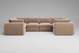 Zen - 6 Piece U Shape - Rearrangeable Modular Sofa, Soft Touch Velvet / Soft Mink / Full-Width Back Cushions - thumbnail 1