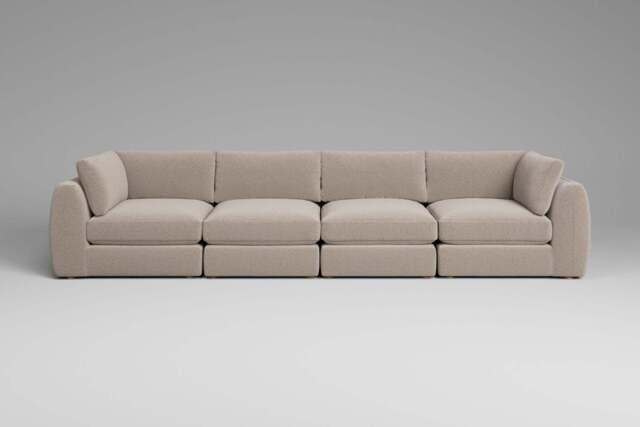Zen - 4 Piece - Rearrangeable Modular Sofa, Basket Weave / Sand / Full-Width Back Cushions - image 1