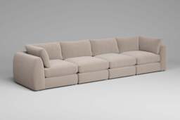 Zen - 4 Piece - Rearrangeable Modular Sofa, Basket Weave / Sand / Full-Width Back Cushions - thumbnail 3