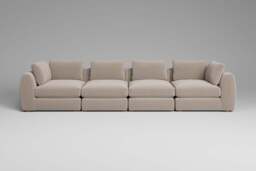 Zen - 4 Piece - Rearrangeable Modular Sofa, Basket Weave / Sand / Full-Width Back Cushions - thumbnail 2
