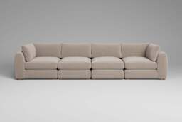 Zen - 4 Piece - Rearrangeable Modular Sofa, Basket Weave / Sand / Full-Width Back Cushions - thumbnail 1