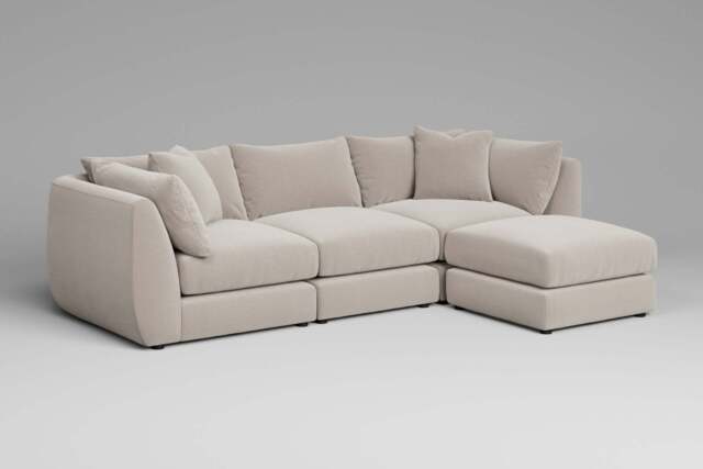 Utopia - 3 Piece with Footstool - Rearrangeable Modular Sofa, Plush Chenille / Chalk / Tailored Trim - image 1