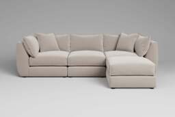 Utopia - 3 Piece with Footstool - Rearrangeable Modular Sofa, Plush Chenille / Chalk / Tailored Trim - thumbnail 2
