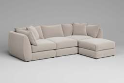 Utopia - 3 Piece with Footstool - Rearrangeable Modular Sofa, Plush Chenille / Chalk / Tailored Trim - thumbnail 3
