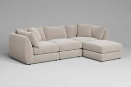 Utopia - 3 Piece with Footstool - Rearrangeable Modular Sofa, Plush Chenille / Chalk / Tailored Trim - thumbnail 1