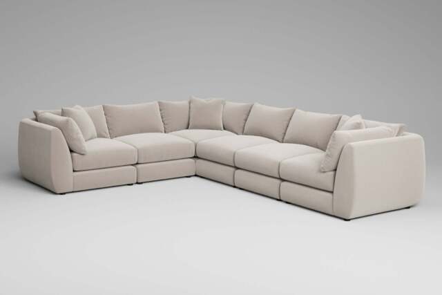 Utopia - 6 Piece - Rearrangeable Modular Sofa, Plush Chenille / Chalk / Tailored Trim - image 1