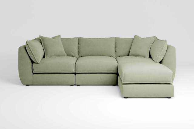Utopia - 3 Piece with Footstool - Rearrangeable Modular Sofa, Brushed Wool Feel / Sage / Casual Trim - image 1